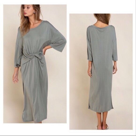 KNIT Midi Dress relaxed Fit & Twisted FrontDetail - Picture 2 of 10